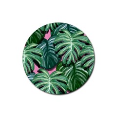 Painting Leaves Tropical Jungle Rubber Coaster (round)  by Simbadda