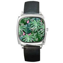 Painting Leaves Tropical Jungle Square Metal Watch by Simbadda