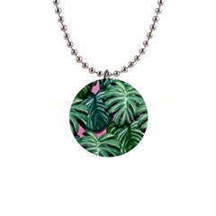 Painting Leaves Tropical Jungle 1  Button Necklace by Simbadda