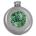 Painting Leaves Tropical Jungle Round Hip Flask (5 oz) Front