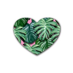 Painting Leaves Tropical Jungle Heart Coaster (4 Pack)  by Simbadda