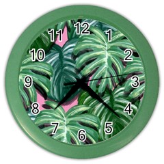 Painting Leaves Tropical Jungle Color Wall Clock by Simbadda