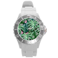 Painting Leaves Tropical Jungle Round Plastic Sport Watch (l) by Simbadda