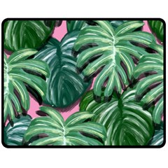 Painting Leaves Tropical Jungle Double Sided Fleece Blanket (medium)  by Simbadda