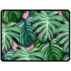 Painting Leaves Tropical Jungle Double Sided Fleece Blanket (large)  by Simbadda