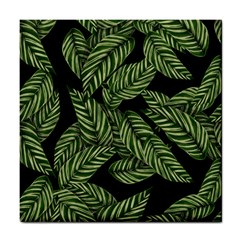 Leaves Black Background Pattern Tile Coasters by Simbadda