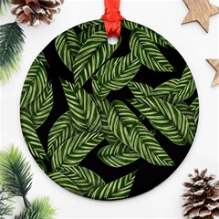 Leaves Black Background Pattern Ornament (round) by Simbadda