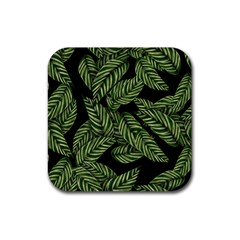 Leaves Black Background Pattern Rubber Coaster (square)  by Simbadda