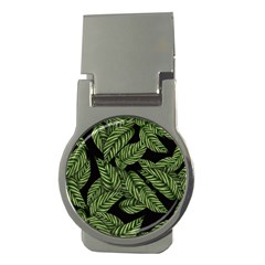 Leaves Black Background Pattern Money Clips (round)  by Simbadda