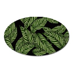 Leaves Black Background Pattern Oval Magnet by Simbadda