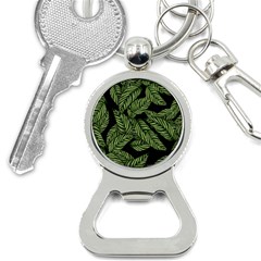 Leaves Black Background Pattern Bottle Opener Key Chain by Simbadda