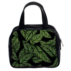 Leaves Black Background Pattern Classic Handbag (two Sides) by Simbadda