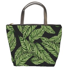 Leaves Black Background Pattern Bucket Bag