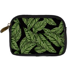 Leaves Black Background Pattern Digital Camera Leather Case by Simbadda