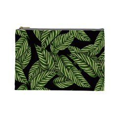 Leaves Black Background Pattern Cosmetic Bag (large) by Simbadda