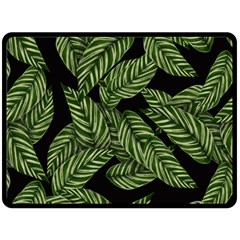 Leaves Black Background Pattern Fleece Blanket (large)  by Simbadda