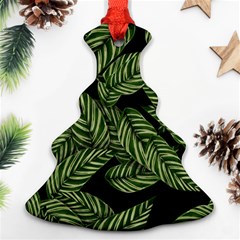 Leaves Black Background Pattern Christmas Tree Ornament (two Sides) by Simbadda