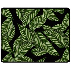 Leaves Black Background Pattern Double Sided Fleece Blanket (medium)  by Simbadda