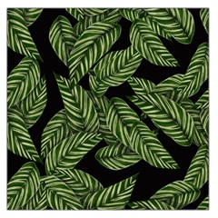 Leaves Black Background Pattern Large Satin Scarf (square) by Simbadda