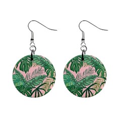 Tropical Greens Leaves Design Mini Button Earrings by Simbadda