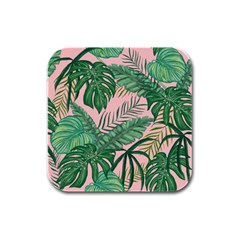 Tropical Greens Leaves Design Rubber Square Coaster (4 Pack)  by Simbadda