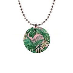 Tropical Greens Leaves Design 1  Button Necklace by Simbadda