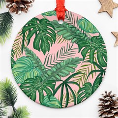 Tropical Greens Leaves Design Round Ornament (two Sides)