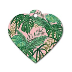 Tropical Greens Leaves Design Dog Tag Heart (two Sides) by Simbadda