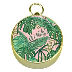 Tropical Greens Leaves Design Gold Compasses by Simbadda