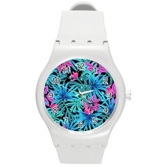 Leaves Picture Tropical Plant Round Plastic Sport Watch (m) by Simbadda