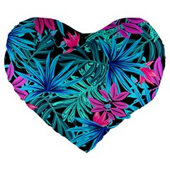 Leaves Picture Tropical Plant Large 19  Premium Heart Shape Cushions by Simbadda