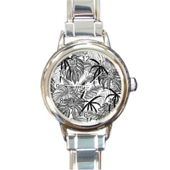 Drawing Leaves Nature Picture Round Italian Charm Watch by Simbadda