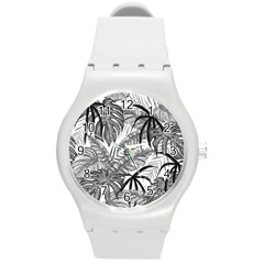 Drawing Leaves Nature Picture Round Plastic Sport Watch (m) by Simbadda