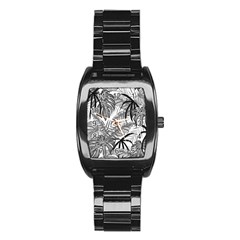 Drawing Leaves Nature Picture Stainless Steel Barrel Watch by Simbadda