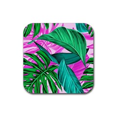 Tropical Greens Monstera Summer Rubber Coaster (square)  by Simbadda