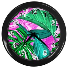 Tropical Greens Monstera Summer Wall Clock (black) by Simbadda