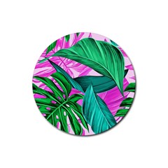 Tropical Greens Monstera Summer Rubber Coaster (round)  by Simbadda