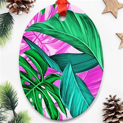 Tropical Greens Monstera Summer Oval Ornament (two Sides) by Simbadda