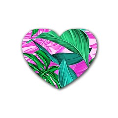 Tropical Greens Monstera Summer Rubber Coaster (heart)  by Simbadda