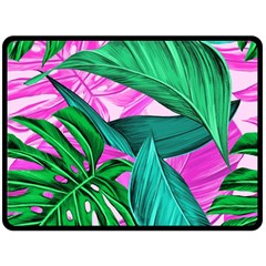 Tropical Greens Monstera Summer Fleece Blanket (large)  by Simbadda