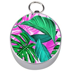 Tropical Greens Monstera Summer Silver Compasses by Simbadda