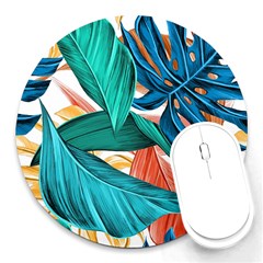 Leaves Tropical Summer Exotic Round Mousepads by Simbadda