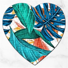 Leaves Tropical Summer Exotic Jigsaw Puzzle (heart) by Simbadda