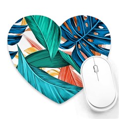 Leaves Tropical Summer Exotic Heart Mousepads by Simbadda