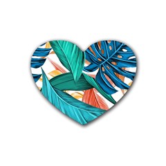 Leaves Tropical Summer Exotic Rubber Coaster (heart)  by Simbadda