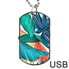 Leaves Tropical Summer Exotic Dog Tag Usb Flash (two Sides) by Simbadda