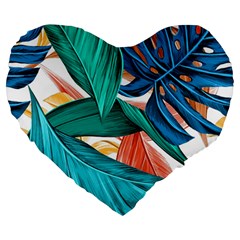 Leaves Tropical Summer Exotic Large 19  Premium Heart Shape Cushions by Simbadda