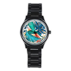 Leaves Tropical Summer Exotic Stainless Steel Round Watch by Simbadda