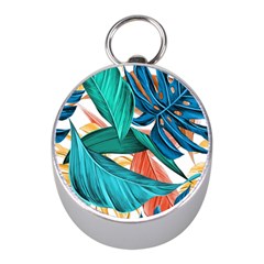 Leaves Tropical Summer Exotic Mini Silver Compasses by Simbadda