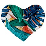 Leaves Tropical Summer Exotic Large 19  Premium Flano Heart Shape Cushions Front